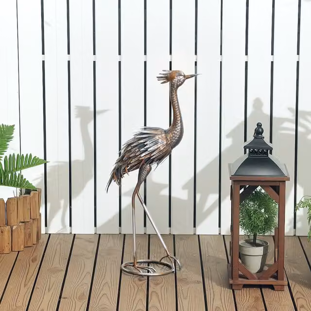 Outsunny Metal Heron Garden Statue in Silver Tone