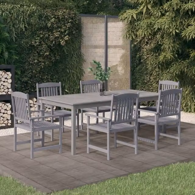 Berkfield Home 7 Piece Grey Acacia Wood Garden Dining Set – 1