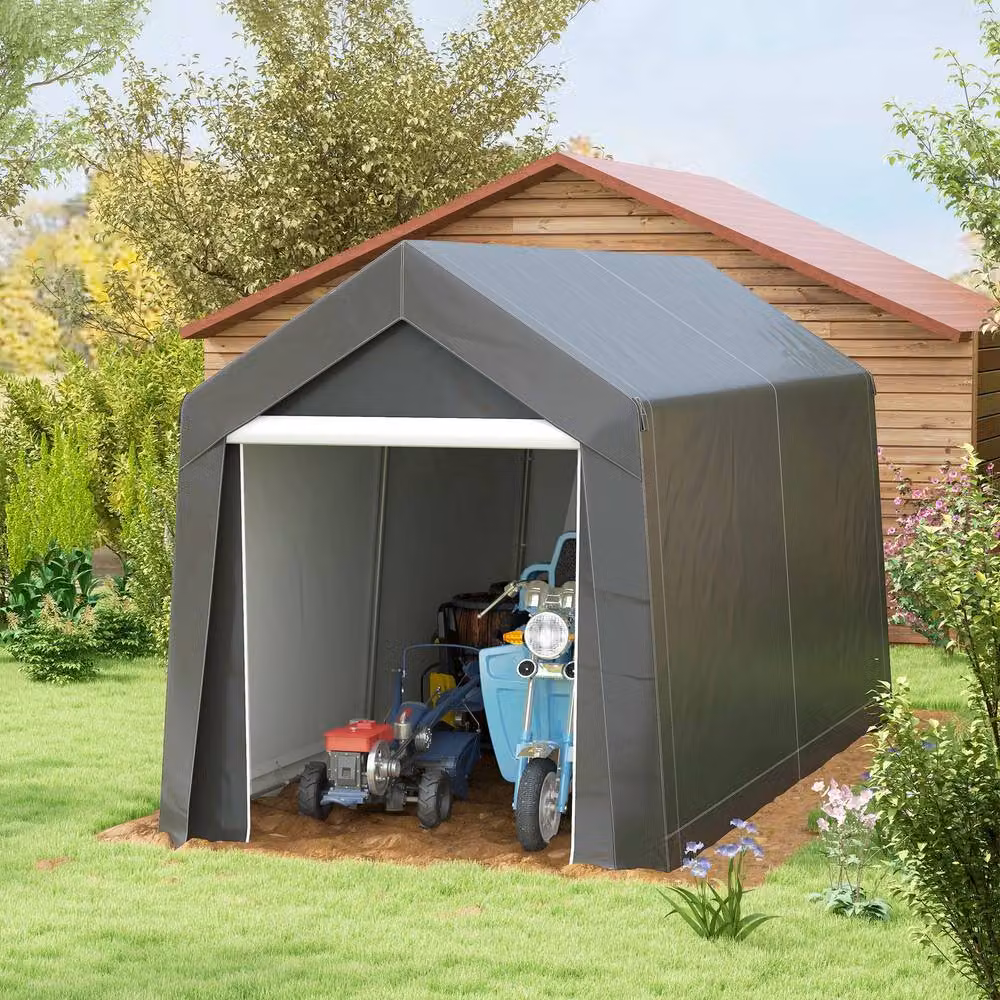 Rolipo Portable Garden Shed with Window in Dark Grey, W: 3.6 m, D: 2.1 m, H: 2.1 m – 3