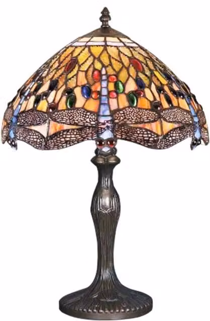 BELOFAY Tiffany Stained Glass Table Lamp in Multicolour with Dragonfly Design