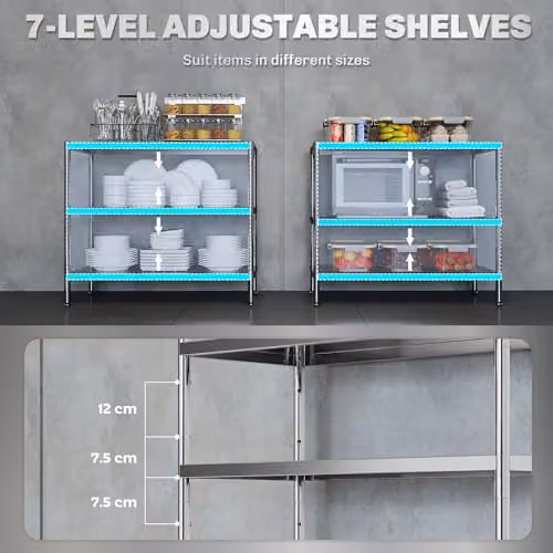HOMCOM 3-Tier Metal Bakers Rack with Adjustable Shelves in Silver Tone, W: 91 cm, D: 40 cm, H: 77 cm – 2