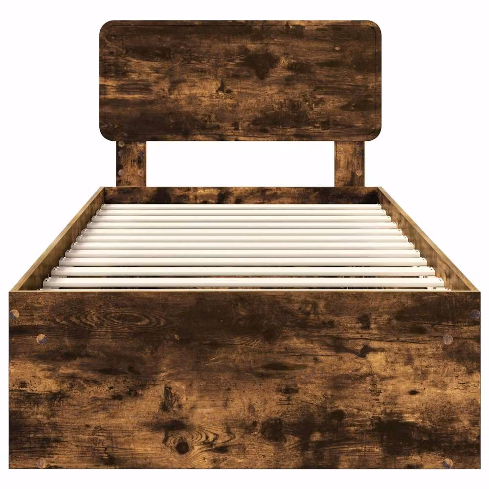 Berkfield Home Bed Frame with Headboard in Smoked Oak and Brown Solid Pine Wood, W/D/H: 90 x 200 cm – 3