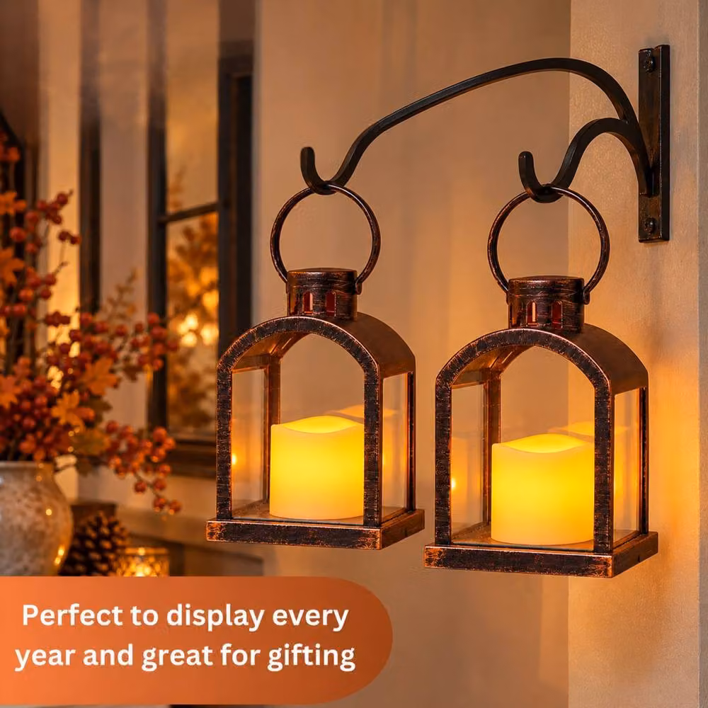 Marco Paul Set of 2 Hanging Table Lanterns and LED Pillar Candles in Bronze – 6