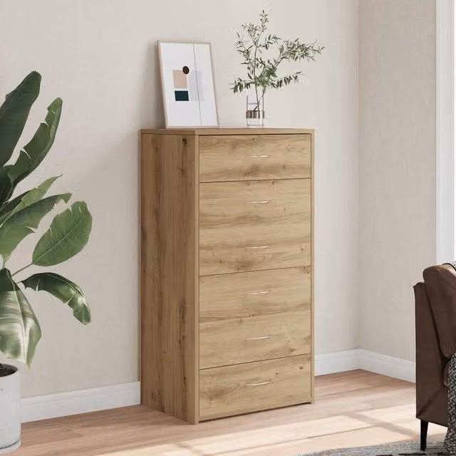 Berkfield Home Artisan Oak Sideboard with 6 Drawers in Brown, W/D/H: 50 x 34 x 96 cm – 1