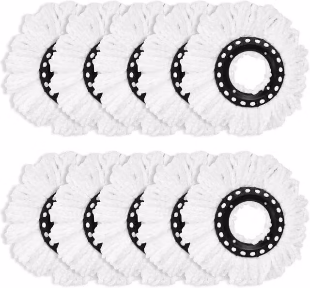NESTLUNE 10-Piece White Microfiber 360 Degree Mop Head Refill Replacements – 1