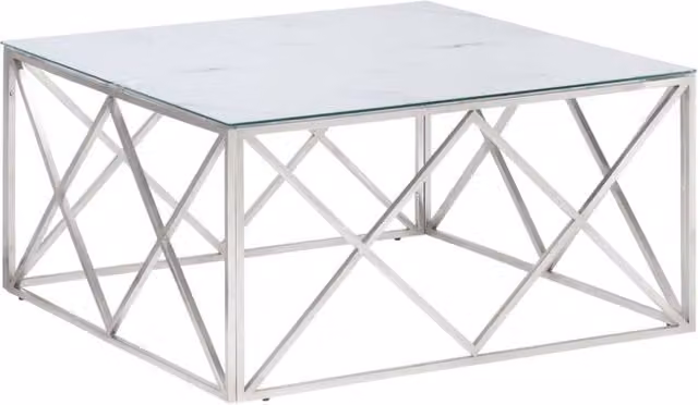 Berkfield Home Modern Square Coffee Table in Silver and White with Tempered Glass and X-Frame Metal Base