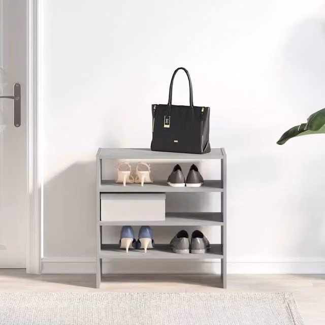 Berkfield Home Stackable Shoe Racks, 2 Pieces, Concrete Grey, W/D/H: 60 x 30 x 30.5 cm – 1