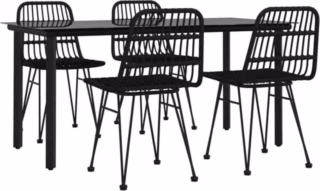 Berkfield Home Beautiful 5 Piece Black Poly Rattan Garden Dining Set