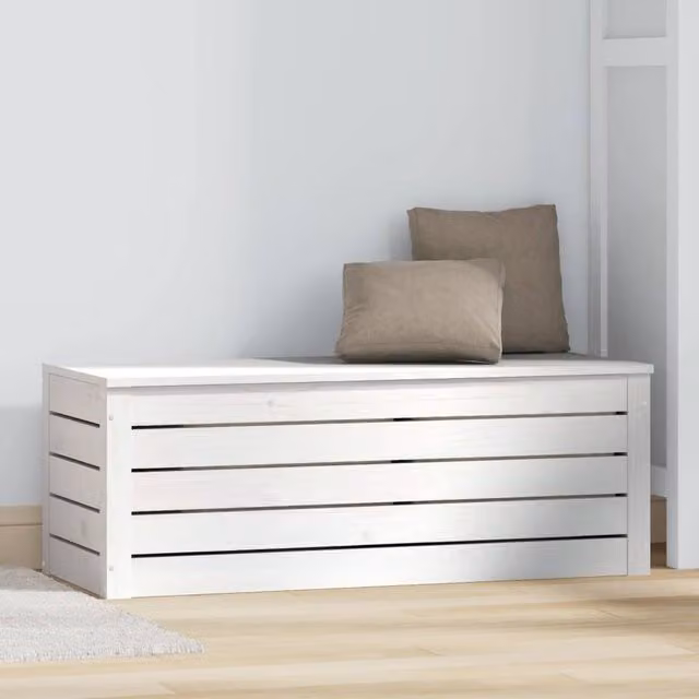 Berkfield White Solid Wood Pine Home Storage Box W: 89 cm, D: 36.5 cm, H: 33 cm