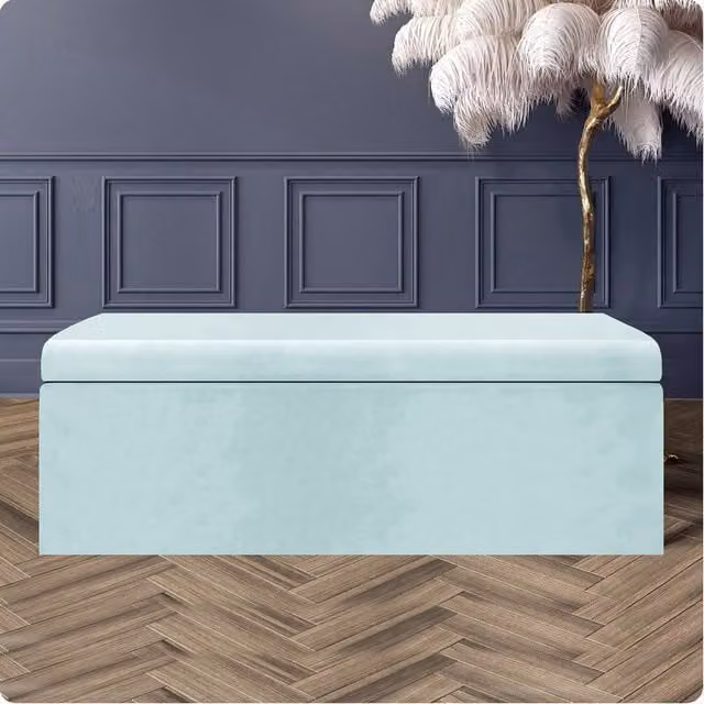 R&M Furnishers Large Plain Safar Storage Ottoman Box in White Plush Velvet