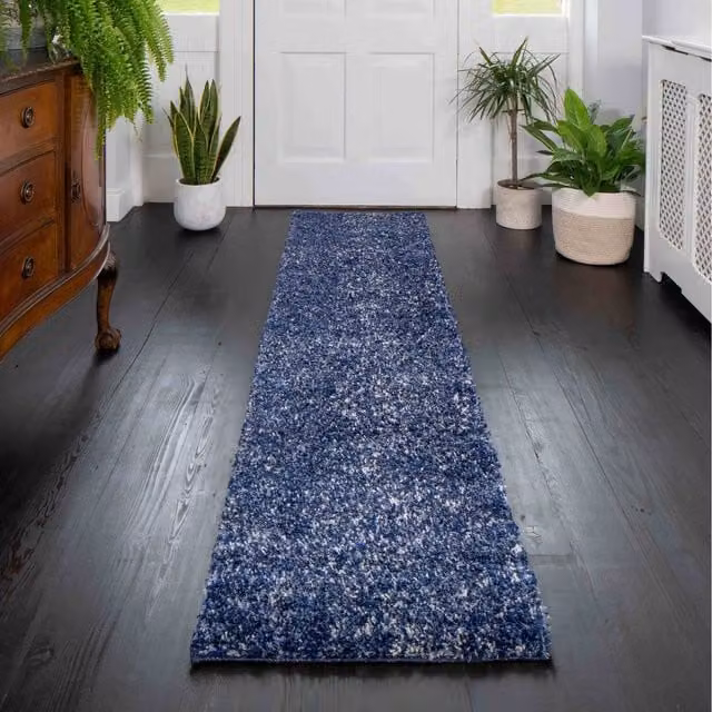 The Rug House Navy Blue Abstract Modern Shaggy Area Rug, W: 240 cm, D: 60 cm