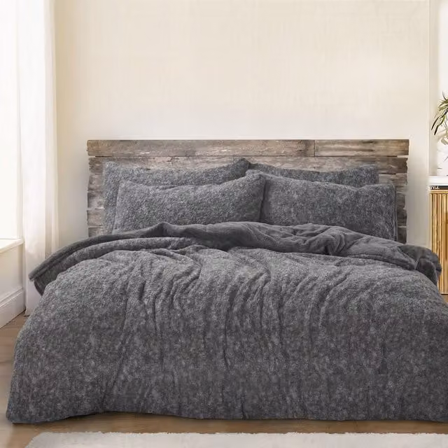 Velosso Teddy Marl Duvet Cover and Pillowcase Set in Charcoal Grey, Single (W: 90 cm, L: 200 cm)