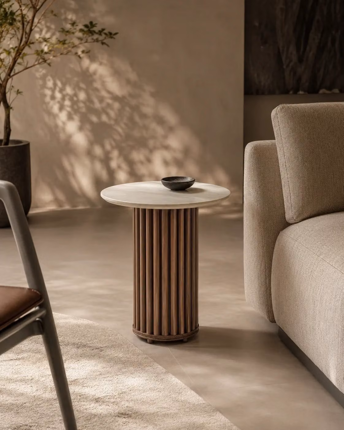 Tommy Franks Odessa Round Marble Side Table in White, Gold and Beige