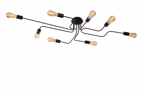 Lucide Lester Dimmable Modern Metal Flush Ceiling Light, Black, 8 x E27 – 1