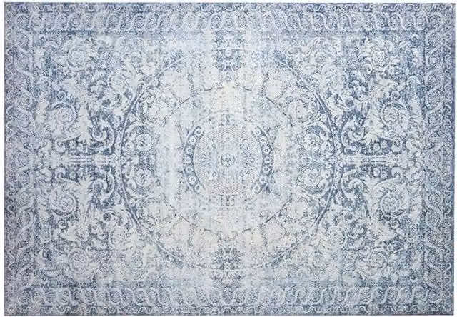 OHS Vintage Washed Soft Rectangular Flat Weave Rug in Blue, Width: 160 cm