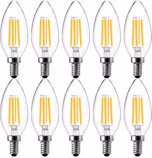 VOGREX 10 Pack Dimmable LED Filament Candle Bulbs, Warm White, E14, Clear