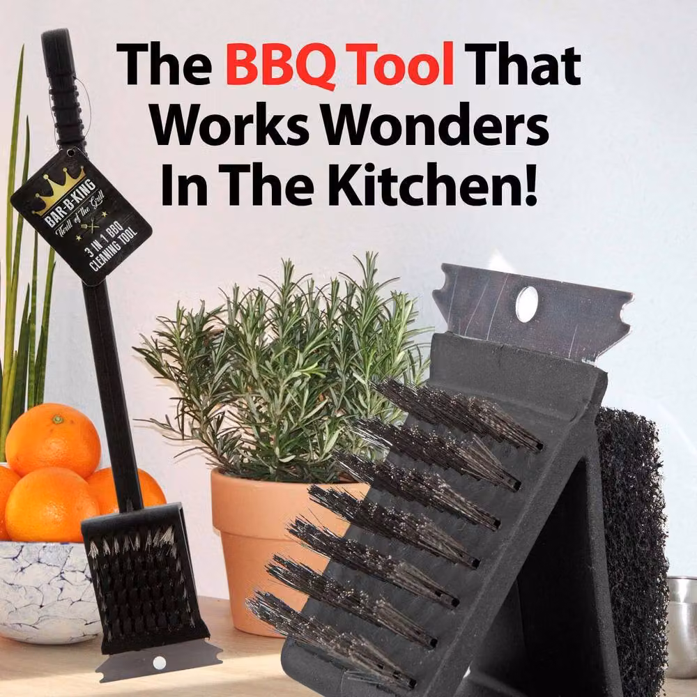 Bar-B-King 3-in-1 BBQ Cleaning Tool with Steel Scraper, Black – 2
