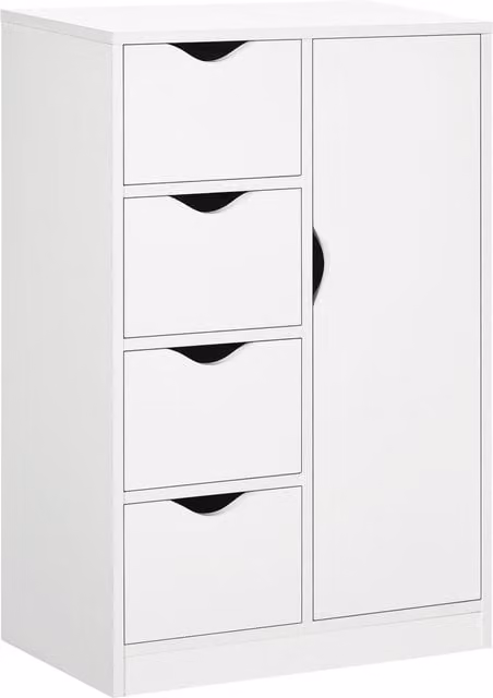 HOMCOM White Freestanding Bathroom Cabinet with 4 Drawers and Door