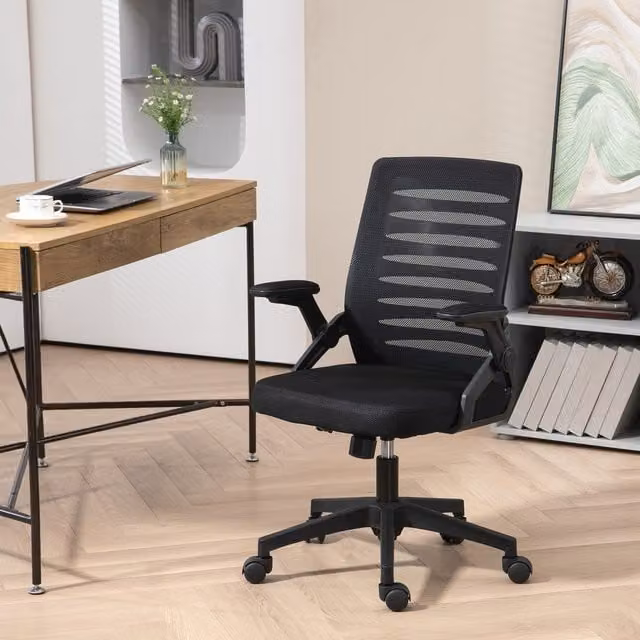 Vinsetto Modern Black Fabric Swivel Task Office Chair with Armrests and Castors