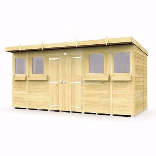 Buttercup Farm Rustic Wood Pent Summer Shed in Brown, W: 417 cm, D: 214 cm, H: 201 cm