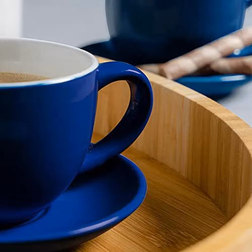 Argon Tableware Blue Stoneware Cappuccino Cup and Saucer Set, 6 Pieces, 250ml, Dishwasher Safe – 6