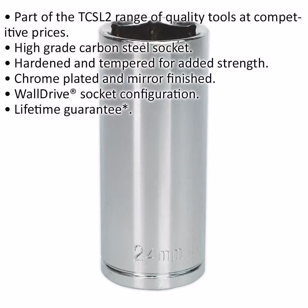 Loops 24mm Deep Drive Socket 1/2 inch Square Drive in Silver Carbon Steel – 2