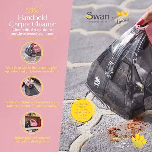 Swan Queen of Clean Handheld Carpet Cleaner, 500W, Pink, SC18410QOCN – 3