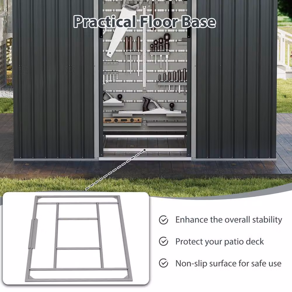 Gymax Large Outdoor Storage Shed and Utility Tool House with Sloping Top, Grey, W/D/H: 226 x 162 x 196 cm – 9
