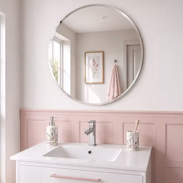 Showerdrape Minimalist Round Frameless Glass Bathroom Mirror in Grey and Silver, Diameter: 60 cm