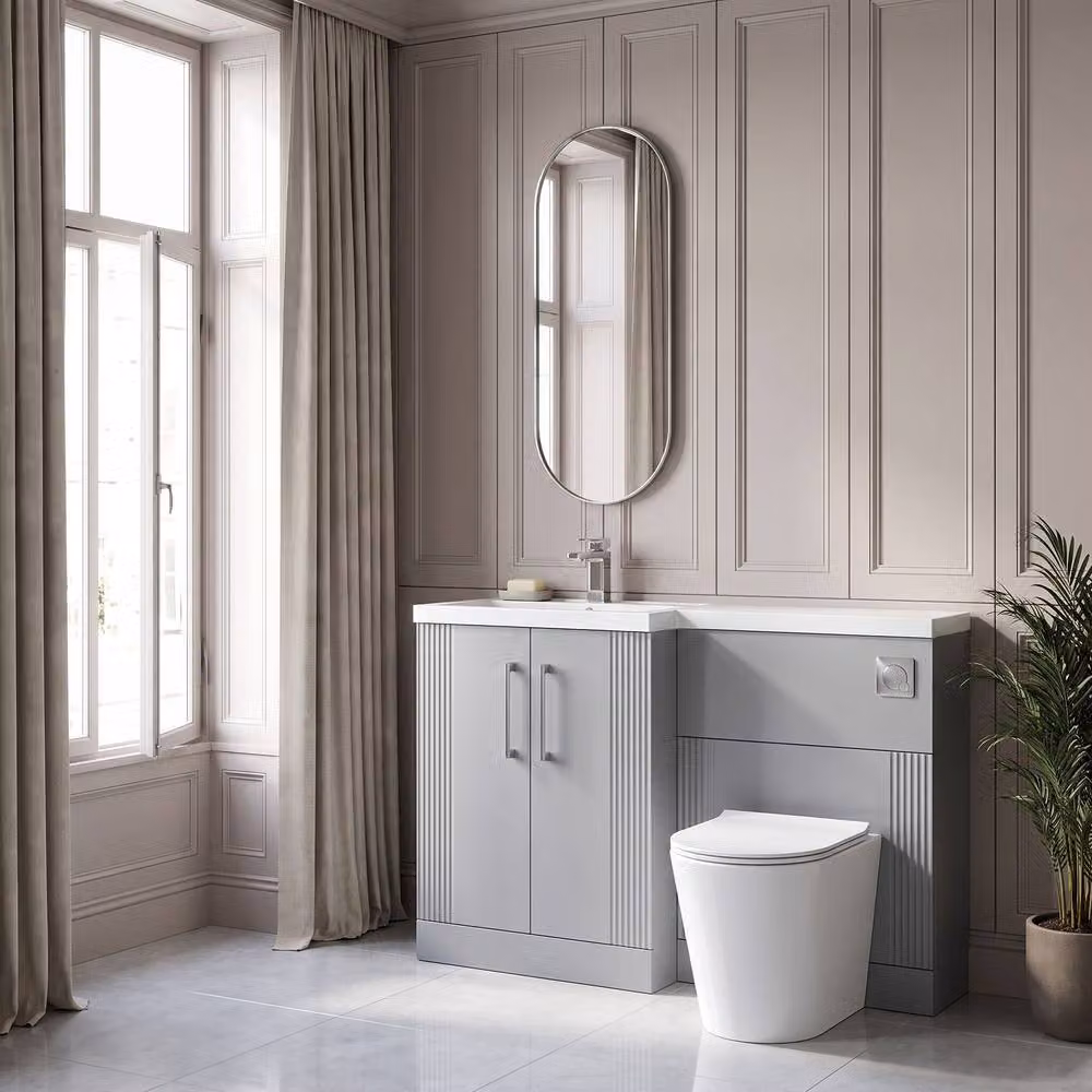 Balterley Belvide Modern 2 Door Freestanding WC Combi Unit and Basin with Stone Top in Grey, W: 110 cm – 3