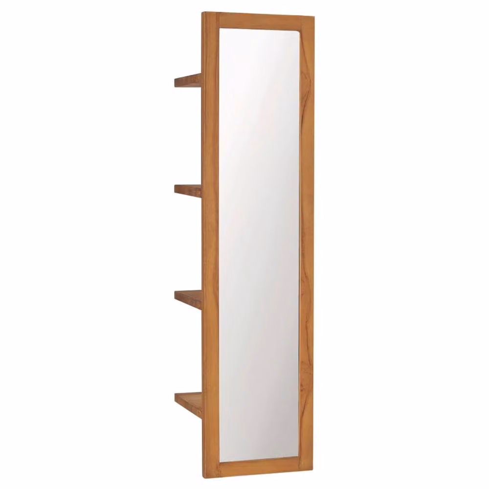 Berkfield Home Rustic Rectangular Wall Mirror with Shelves in Brown Solid Teak Wood, W/D/H: 30 x 30 x 120 cm – 1