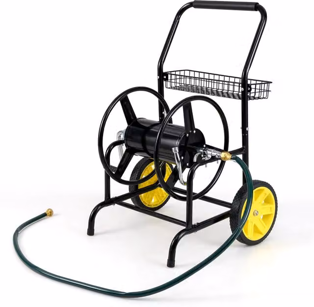 COSTWAY Portable Freestanding Manual Hose Reel Cart in Black