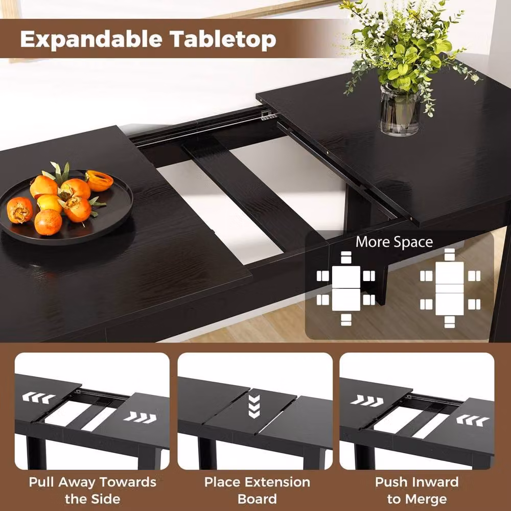 Kelvenix Industrial Extendable Rectangular Wood Dining Table in Black, W/D/H: 110 x 76 x 70 cm – 5