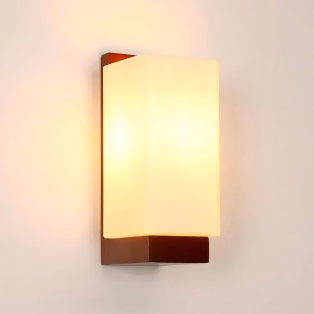 Pheashine Nordic Walnut Wall Light with Glass Shade, Dark Brown, W/D/H: 12 x 10 x 25 cm – 1