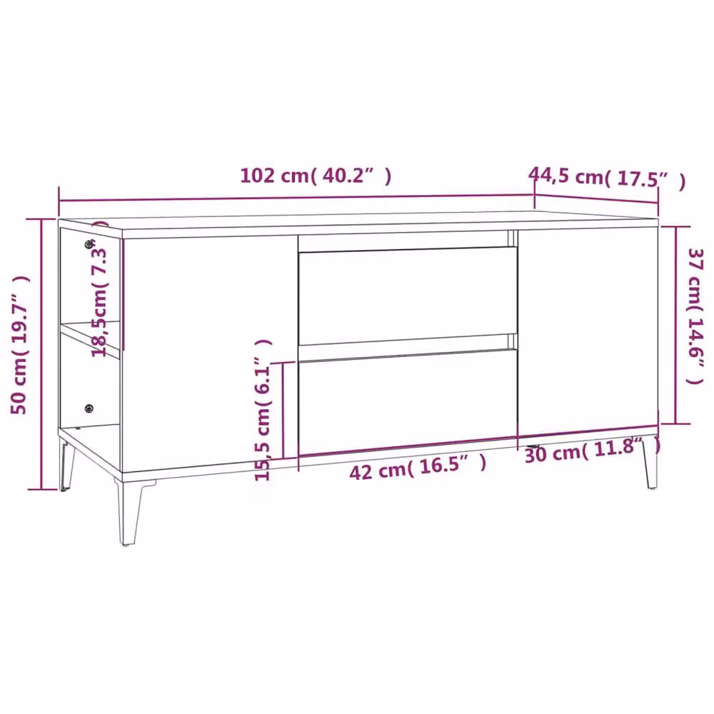 Berkfield Home Smoked Oak TV Cabinet in Brown, W: 102 cm, D: 44.5 cm, H: 50 cm – 4