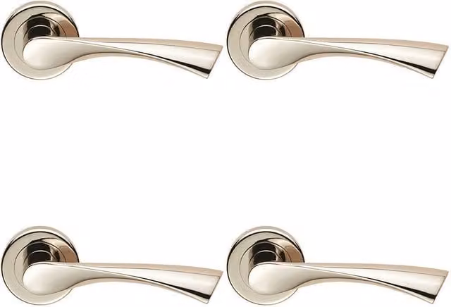 Loops 4 Pair Angular Twisted Handle on Round Rose Concealed Fix in Polished Nickel Silver