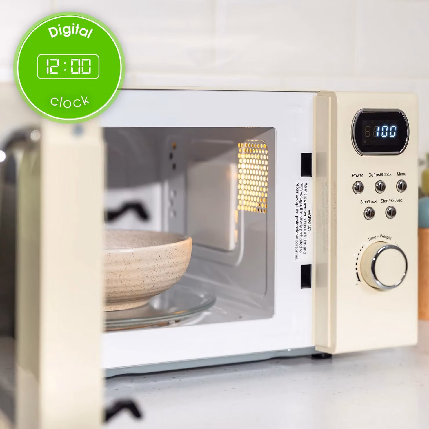 Abode AMD2004 Retro Digital Solo Microwave, 20 Litres, 800W, Beige – 4