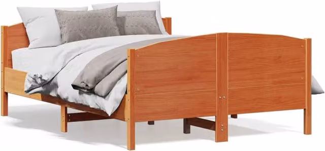Berkfield Home Small Double Solid Wood Pine Bed Frame in Waxed Brown, W/D/H: 120 x 200 cm