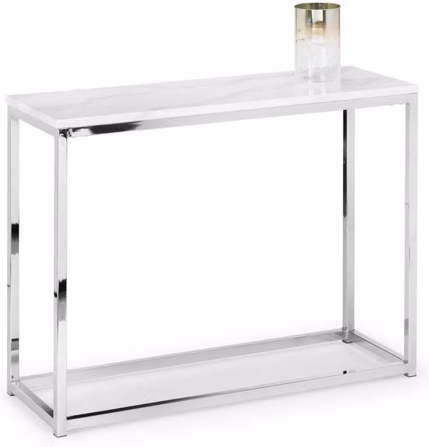 Cheshire Valenza White Marble Top Console Table in White Marble and Chrome