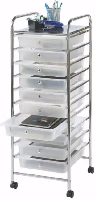 FORGEVIO 10 Drawer Mobile Rolling Utility Storage Cart in Silver