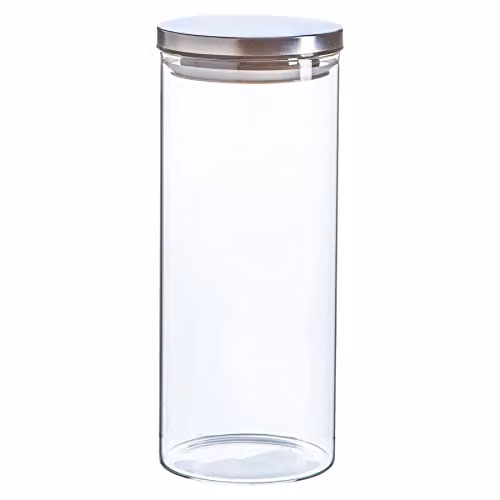 Argon Tableware Scandi Airtight Glass Storage Jar with Silver Metal Lid, 1.5 l