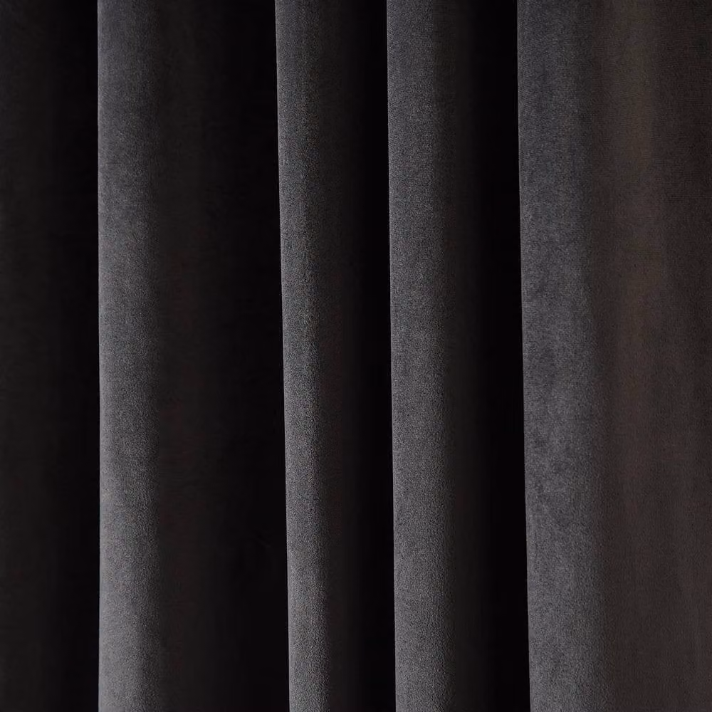 OHS Grey Velvet Eyelet Curtains, Pair of Modern Opaque Fabric Panels – 2