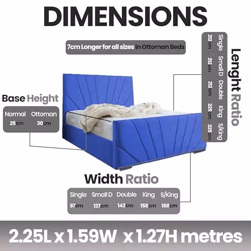 Living Comfort Bedz Sunrise Bed in Blue Plush Velvet with Gas Lift Base and Solid Black Board, W/D/H: 180 x 200 cm – 2