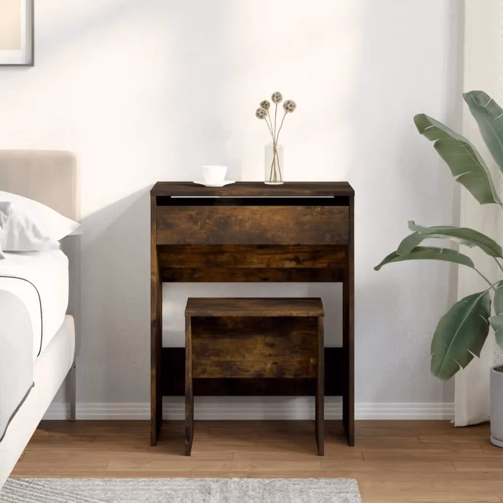 Berkfield Home Dressing Table and Stool in Smoked Oak Brown, W/D/H: 60 x 40 x 113.5 cm – 2