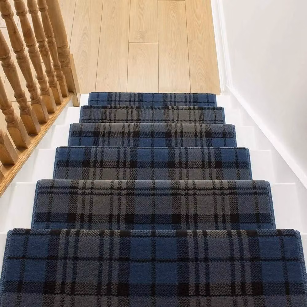 runrug Tartan Blue Soft and Comfortable Stair Runner, W: 80 cm, L: 450 cm, Thickness: 9 mm – 4