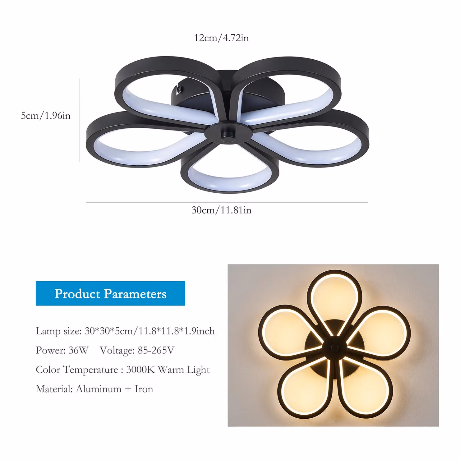 Garwarm Black Acrylic and Aluminium LED Flush Mount Ceiling Light with Warm White Glow – 4