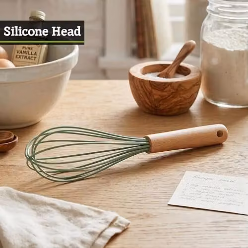 Premier Housewares Sage Green Silicone Head Whisk with Round Wood Handle – 2