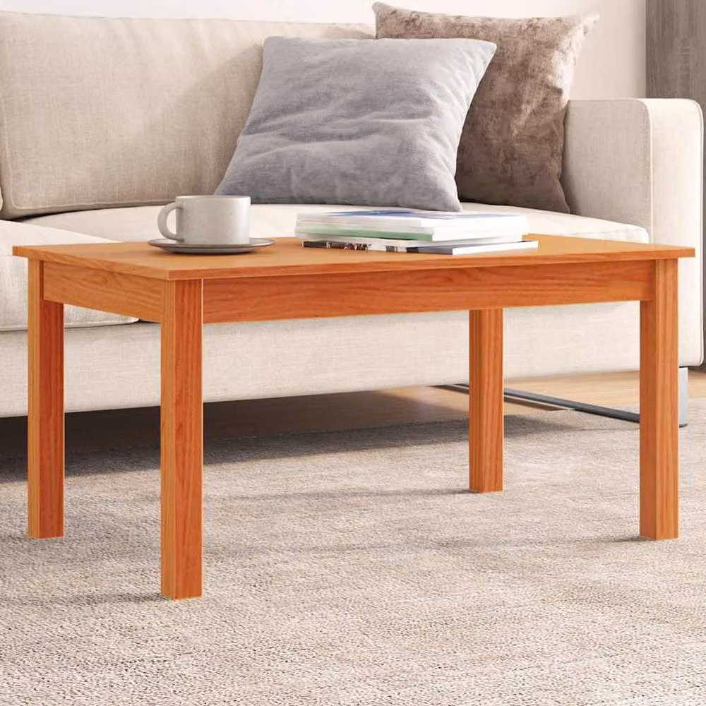 Berkfield Home Rustic Solid Pine Coffee Table, Wax Brown, W: 80 cm, D: 50 cm, H: 40 cm – 2
