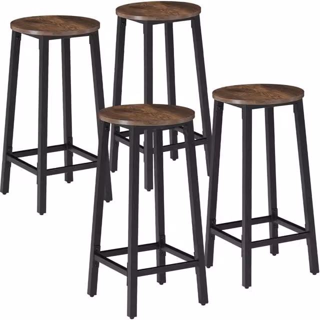 tectake Corby Set of 4 Industrial Bar Stools in Brown Wood and Metal