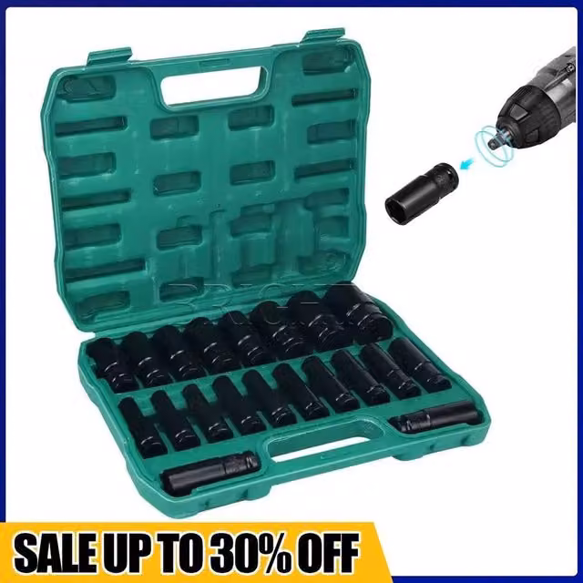 FLAVORA 20-Piece 1/2 inch Drive Metric Impact Socket Set in Black Steel – 1